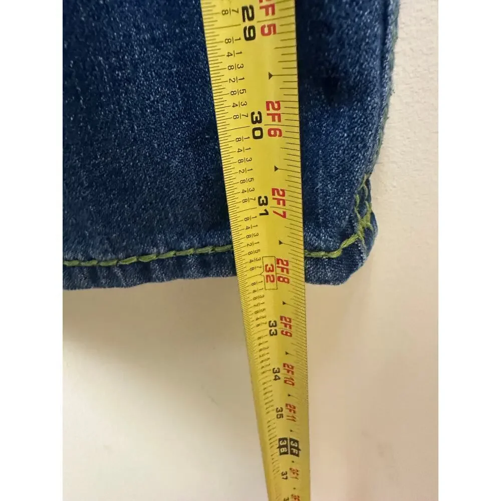 Authentic True Religion Mens Jeans Green Stitch y2k Medium Wash Size 40 FLAWED